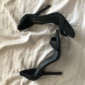 Black strapless heels